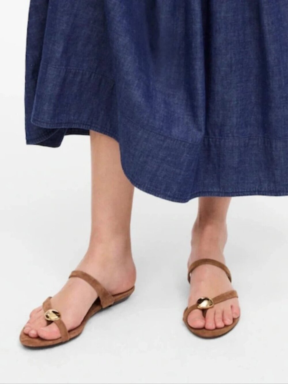 Madewell $118 The Mila Organic Hardware Thong Sandal in Suede Aged Cognac Sz 11